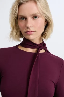 ETAM Manga Larga|Camisetas|Camiseta de manga larga con cuello con lazada de algodón MORADO