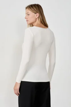 ETAM Colección Térmica|Cuello En V|Camiseta de manga larga con cuello en V de tejido térmico BLANCO ROTO
