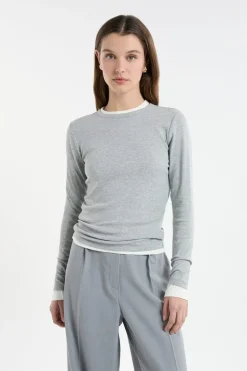 ETAM Cuello Redondo|Manga Larga|Camiseta de manga larga de algodón GRIS