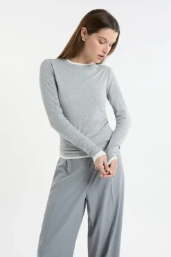 ETAM Cuello Redondo|Manga Larga|Camiseta de manga larga de algodón GRIS