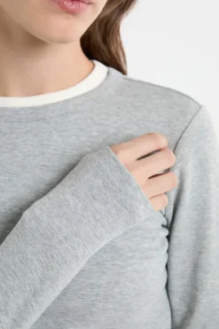 ETAM Cuello Redondo|Manga Larga|Camiseta de manga larga de algodón GRIS