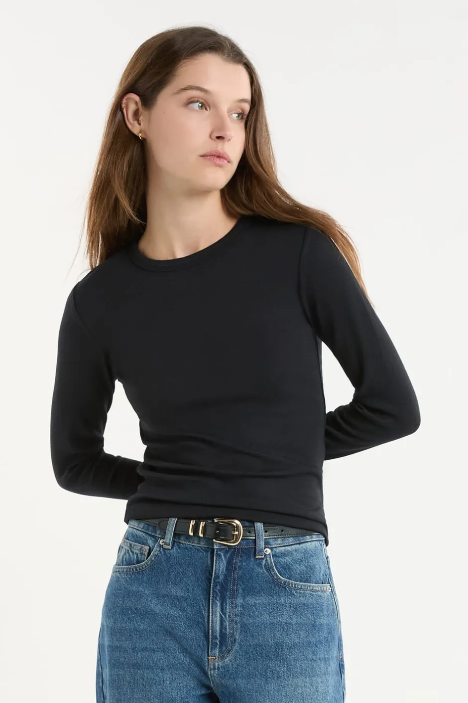 ETAM Manga Larga|Camisetas|Camiseta de manga larga de algodón NEGRO