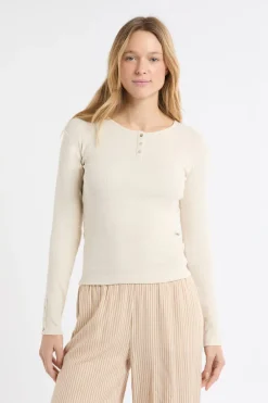 ETAM Los Pijamas Más Responsables|Partes De Arriba De Pijama|Camiseta de manga larga de algodón con botones BEIGE