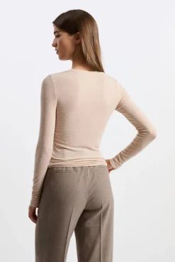 ETAM Manga Larga|Camisetas|Camiseta de manga larga y cuello redondo BEIGE