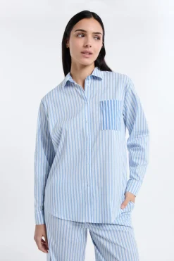 ETAM Los Pijamas Más Responsables|Partes De Arriba De Pijama|Camiseta de pijama a rayas AZUL