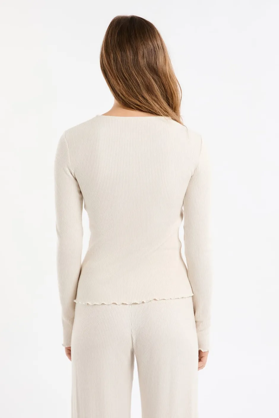 ETAM Homewear|Partes De Arriba De Pijama|Camiseta de pijama acanalada con botones BEIGE