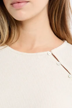 ETAM Homewear|Partes De Arriba De Pijama|Camiseta de pijama acanalada con botones BEIGE