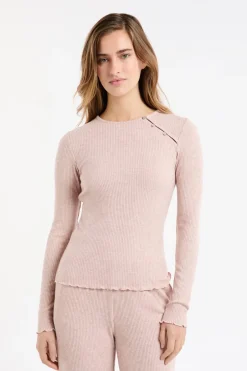 ETAM Homewear|Partes De Arriba De Pijama|Camiseta de pijama acanalada con botones ROSA EMPOLVADO