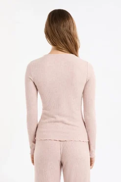 ETAM Homewear|Partes De Arriba De Pijama|Camiseta de pijama acanalada con botones ROSA EMPOLVADO