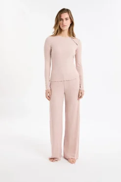 ETAM Homewear|Partes De Arriba De Pijama|Camiseta de pijama acanalada con botones ROSA EMPOLVADO