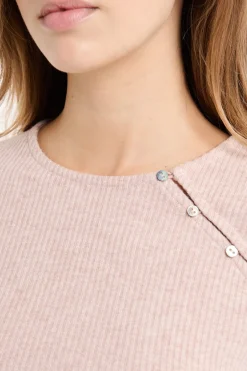 ETAM Homewear|Partes De Arriba De Pijama|Camiseta de pijama acanalada con botones ROSA EMPOLVADO
