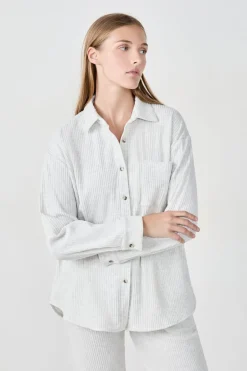 ETAM Homewear|Pijamas Calentitos|Camiseta de pijama acanalada GRIS CLARO