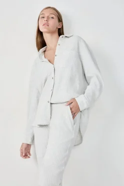 ETAM Homewear|Pijamas Calentitos|Camiseta de pijama acanalada GRIS CLARO
