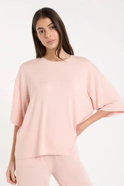 ETAM Los Pijamas Más Responsables|Pijamas Esenciales|Camiseta de pijama con cuello redondo ancho ROSA EMPOLVADO