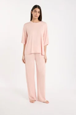 ETAM Los Pijamas Más Responsables|Pijamas Esenciales|Camiseta de pijama con cuello redondo ancho ROSA EMPOLVADO
