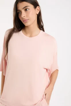 ETAM Los Pijamas Más Responsables|Pijamas Esenciales|Camiseta de pijama con cuello redondo ancho ROSA EMPOLVADO