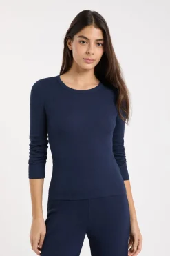 ETAM Los Pijamas Más Responsables|Pijamas Esenciales|Camiseta de pijama con cuello redondo y algodón AZUL REAL