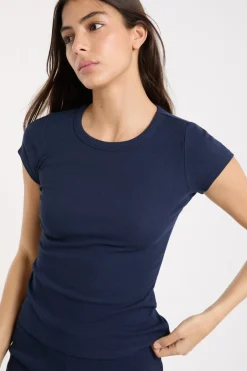 ETAM Los Pijamas Más Responsables|Pijamas Esenciales|Camiseta de pijama con cuello redondo y algodón AZUL REAL