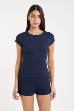 ETAM Los Pijamas Más Responsables|Pijamas Esenciales|Camiseta de pijama con cuello redondo y algodón AZUL REAL