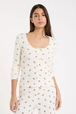 ETAM Los Pijamas Más Responsables|Partes De Arriba De Pijama|Camiseta de pijama con estampado de cerezas lino
