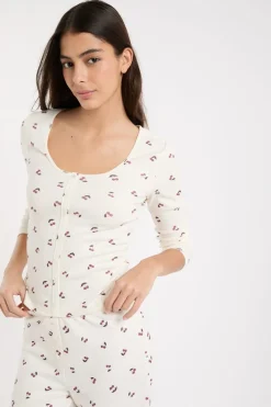 ETAM Los Pijamas Más Responsables|Partes De Arriba De Pijama|Camiseta de pijama con estampado de cerezas lino