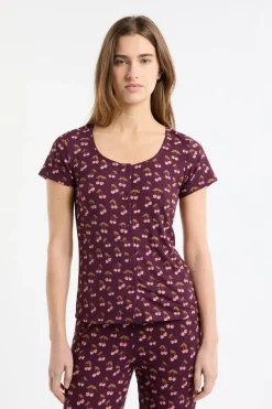 ETAM Los Pijamas Más Responsables|Partes De Arriba De Pijama|Camiseta de pijama con estampado de cerezas VIOLET