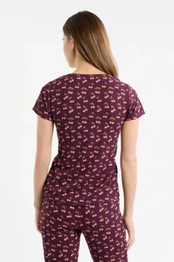 ETAM Los Pijamas Más Responsables|Partes De Arriba De Pijama|Camiseta de pijama con estampado de cerezas VIOLET