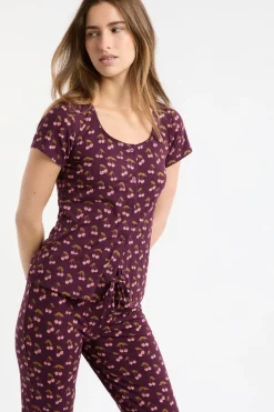 ETAM Los Pijamas Más Responsables|Partes De Arriba De Pijama|Camiseta de pijama con estampado de cerezas VIOLET