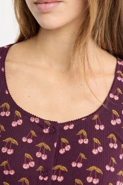 ETAM Los Pijamas Más Responsables|Partes De Arriba De Pijama|Camiseta de pijama con estampado de cerezas VIOLET