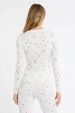 ETAM Los Pijamas Más Responsables|Partes De Arriba De Pijama|Camiseta de pijama con estampado de esquiadores crudo
