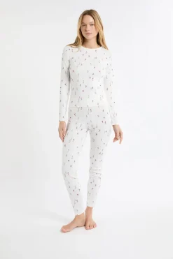 ETAM Los Pijamas Más Responsables|Partes De Arriba De Pijama|Camiseta de pijama con estampado de esquiadores crudo