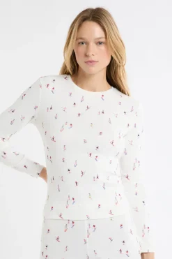 ETAM Los Pijamas Más Responsables|Partes De Arriba De Pijama|Camiseta de pijama con estampado de esquiadores crudo