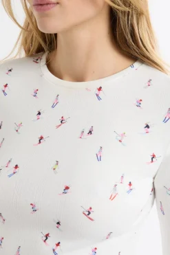 ETAM Los Pijamas Más Responsables|Partes De Arriba De Pijama|Camiseta de pijama con estampado de esquiadores crudo