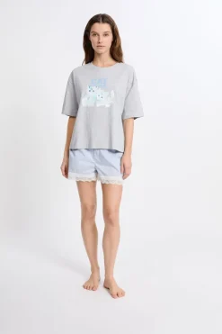 ETAM Partes De Arriba De Pijama|Los Pijamas Más Responsables|Camiseta de pijama de algodón con estampado de gatos GRIS