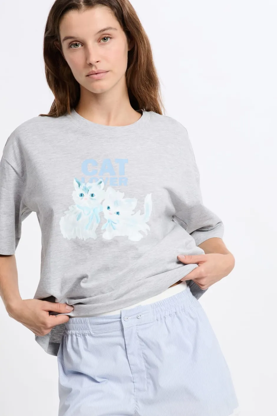 ETAM Partes De Arriba De Pijama|Los Pijamas Más Responsables|Camiseta de pijama de algodón con estampado de gatos GRIS