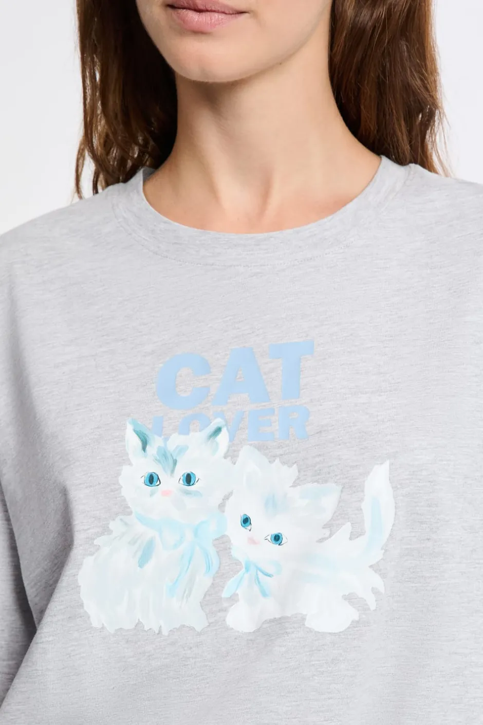 ETAM Partes De Arriba De Pijama|Los Pijamas Más Responsables|Camiseta de pijama de algodón con estampado de gatos GRIS