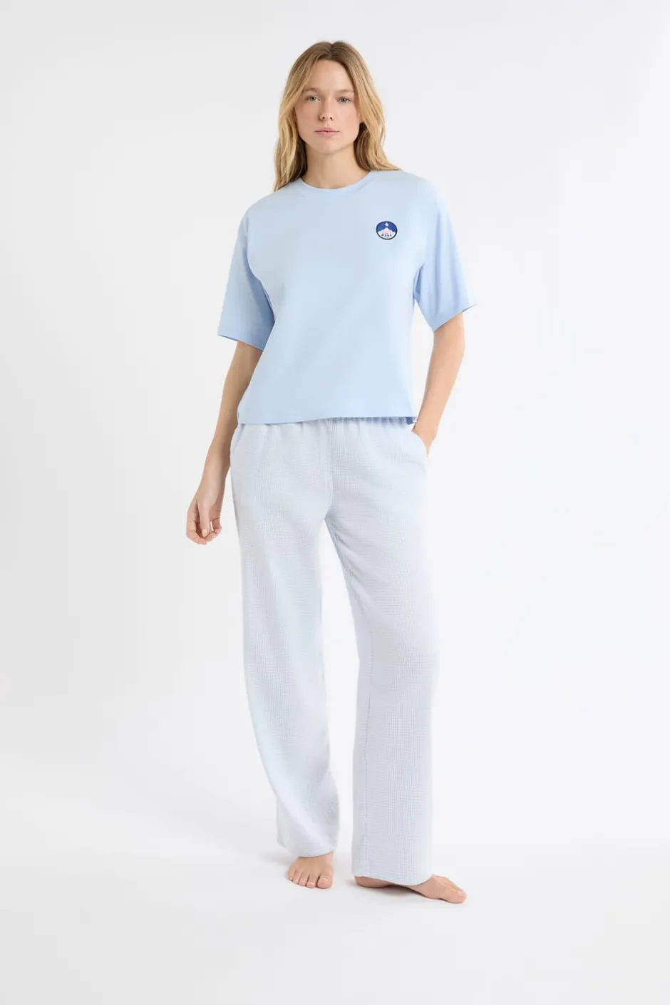 ETAM Los Pijamas Más Responsables|Partes De Arriba De Pijama|Camiseta de pijama de algodón con estampado AZUL CIELO