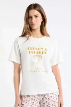 ETAM Los Pijamas Más Responsables|Partes De Arriba De Pijama|Camiseta de pijama de algodón estampada BLANCO