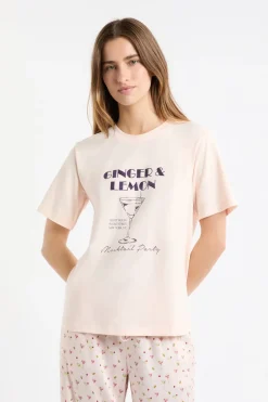 ETAM Los Pijamas Más Responsables|Partes De Arriba De Pijama|Camiseta de pijama de algodón estampada ROSA