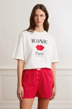 ETAM Los Pijamas Más Responsables|Partes De Arriba De Pijama|Camiseta de pijama de algodón con ilustración «Paris» BLANCO
