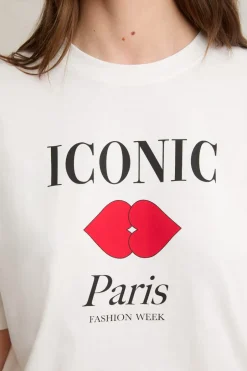 ETAM Los Pijamas Más Responsables|Partes De Arriba De Pijama|Camiseta de pijama de algodón con ilustración «Paris» BLANCO