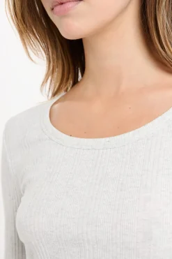 ETAM Pijamas Esenciales|Partes De Arriba De Pijama|Camiseta de pijama de algodón acanalado de manga larga GRIS