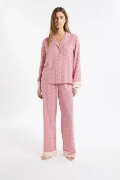 ETAM Los Pijamas Más Responsables|Partes De Arriba De Pijama|Camiseta de pijama de manga larga estampada ROSA