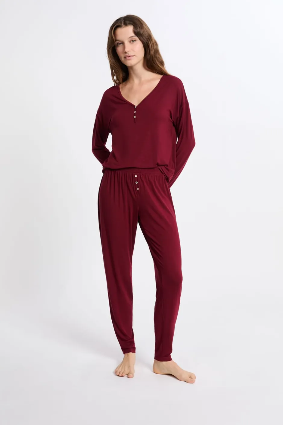 ETAM Pijamas Esenciales|Partes De Arriba De Pijama|Camiseta de pijama de manga larga BURDEOS GRANATE