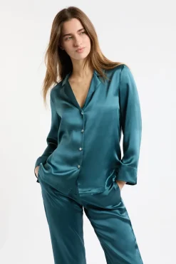ETAM Pijamas De Seda|Partes De Arriba De Pijama|Camiseta de pijama de manga larga de seda NATURAL