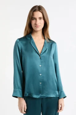ETAM Pijamas De Seda|Partes De Arriba De Pijama|Camiseta de pijama de manga larga de seda NATURAL