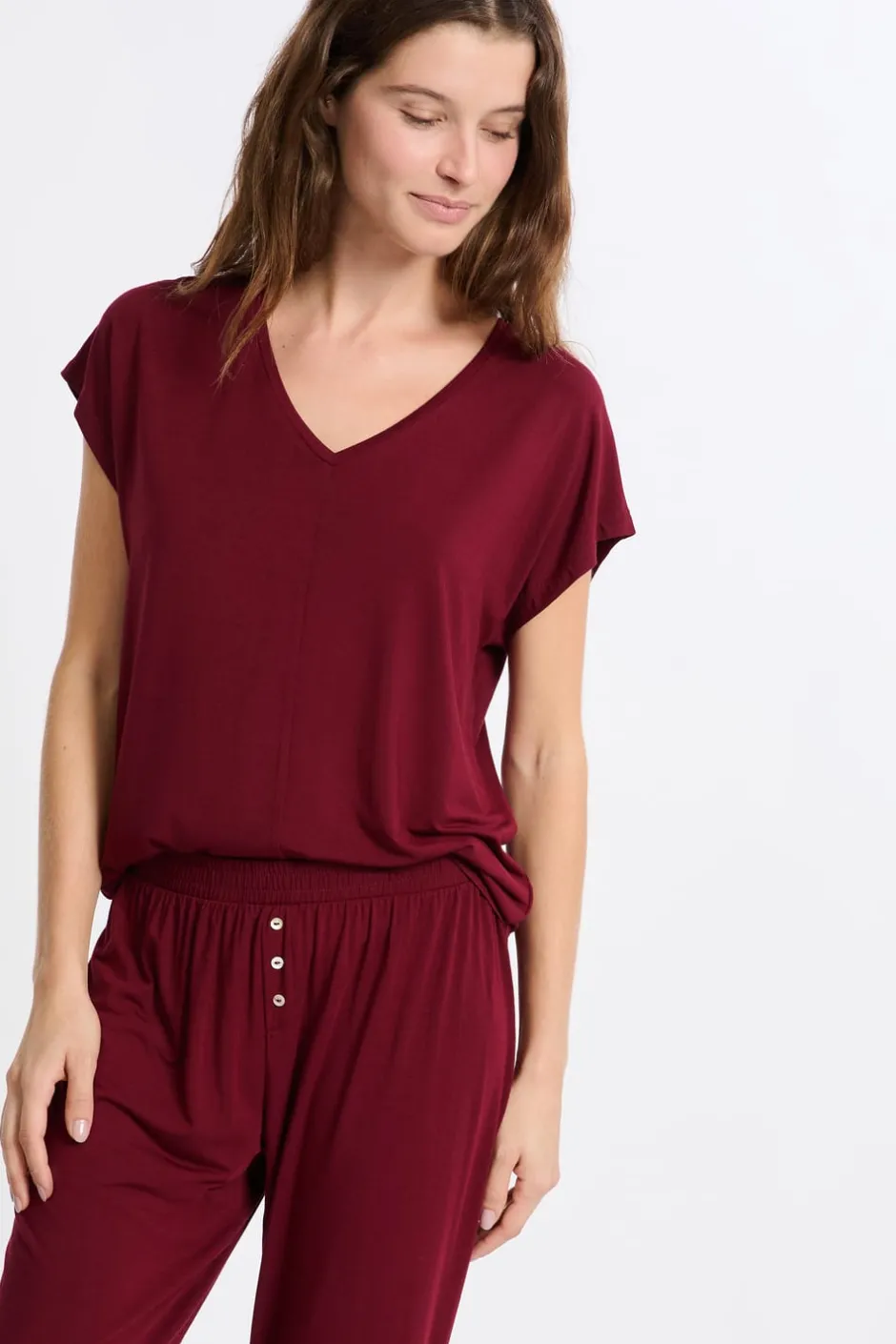ETAM Pijamas Esenciales|Partes De Arriba De Pijama|Camiseta de pijama de manga corta BURDEOS GRANATE