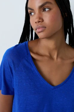 ETAM Partes De Arriba De Pijama|Los Pijamas Más Responsables|Camiseta de pijama de manga corta de lino AZUL REAL