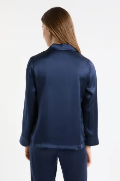 ETAM Pijamas De Seda|Partes De Arriba De Pijama|Camiseta de pijama de manga larga de seda TRANSPARENTE