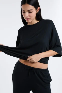 ETAM Los Pijamas Más Responsables|Pijamas Esenciales|Camiseta de pijama de modal NEGRO